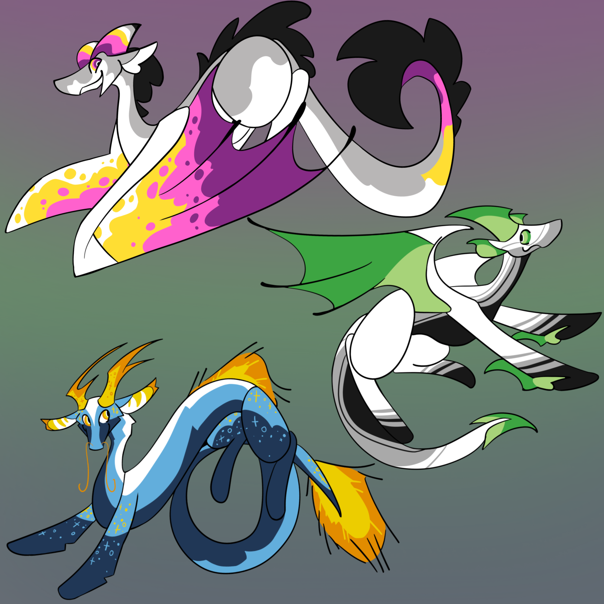 Aromantic, Asexual, and Aroace dragons